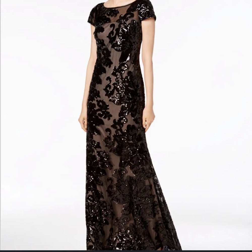 Calvin Klein Elegant Black Sequin Evening Gown